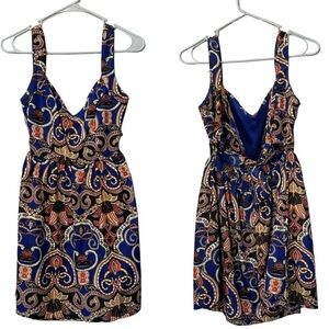 Peach royal dress size small blue orange white tie back